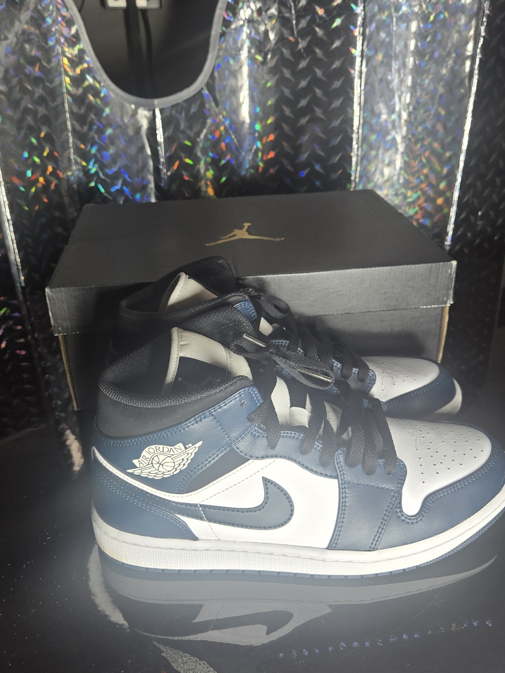 NIKE AIR JORDAN 1 MID-TOP Navy Blue/ White MEN'S SHOE 9.5